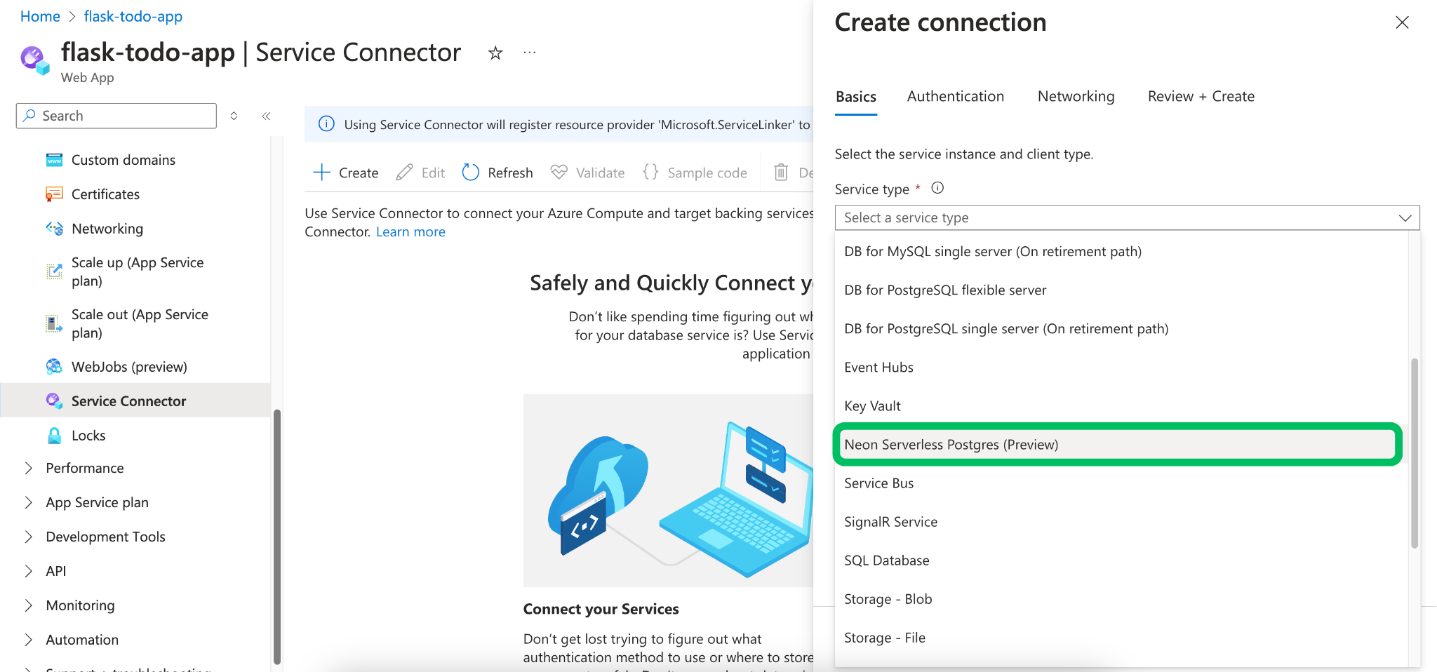 Select Neon service type